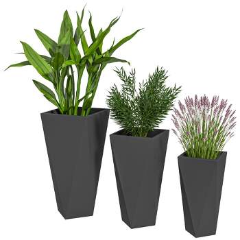 Outsunny Tall Planters Set of 3, MgO Indoor Outdoor Planters with Drainage Holes, Stackable Flower Pots for Garden, Patio, Balcony, Front Door