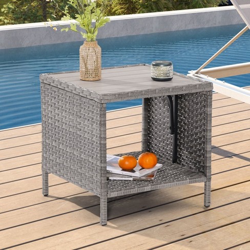 Sonkuki Outdoor Square Pe Rattan Coffee Table Gray : Target
