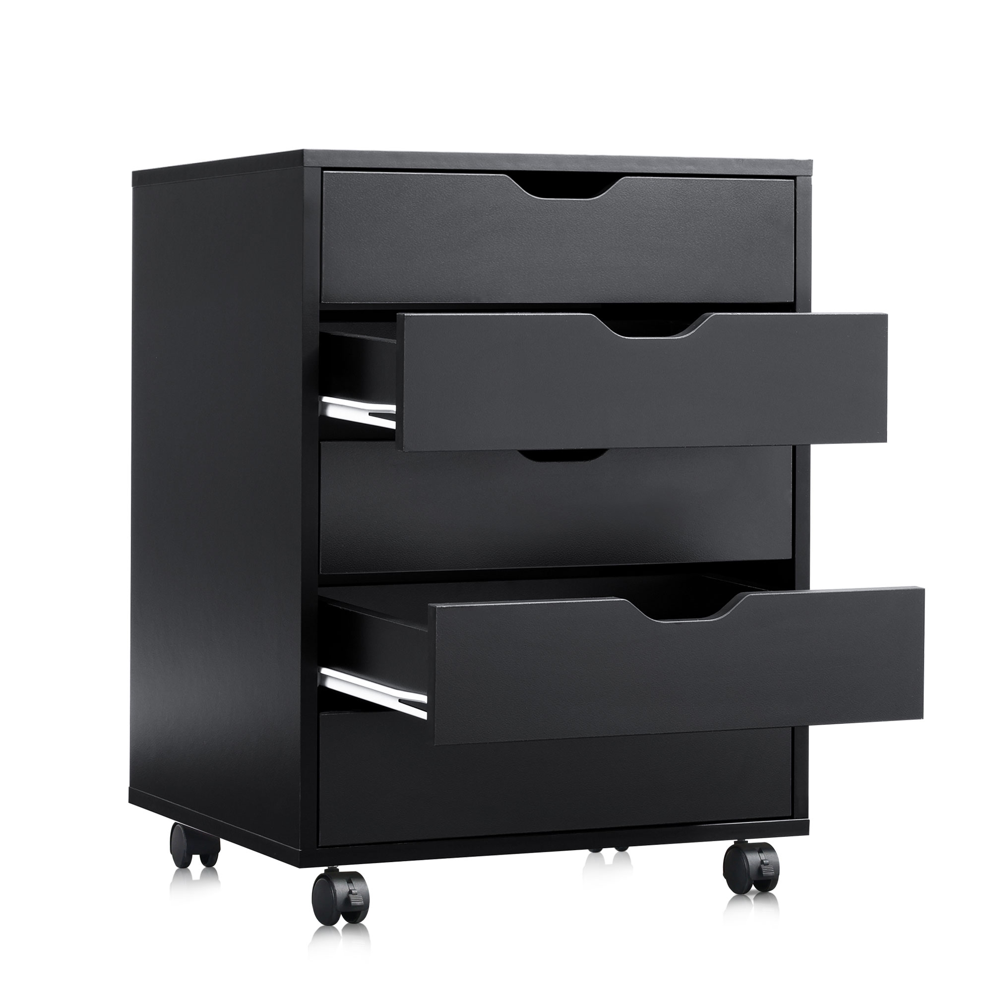 5-Drawer Chest, Wood Storage File Cabinet for Home Office or Study, Mobile Design with Wheels, Black