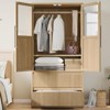 Bedroom Wooden Armoire Wardrobe Closet, Freestanding Wardrobe Armoire Cabinet with Glass/Wood Doors and 2 Drawers, Shelves & Hanging Rod - 3 of 4