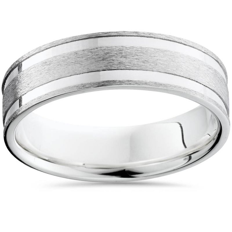 Pompeii3 Double Channel Brushed Wedding Band 14K White Gold, 1 of 4