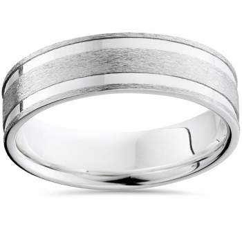 Pompeii3 Double Channel Brushed Wedding Band 14K White Gold
