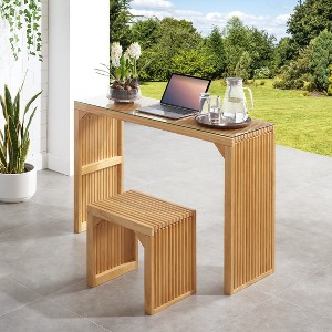 Wooden Console Table with Bench, Entryway Hallway Accent Furniture, Pine Indoor Wood Bench for Entryway, Living Room - 1 of 4