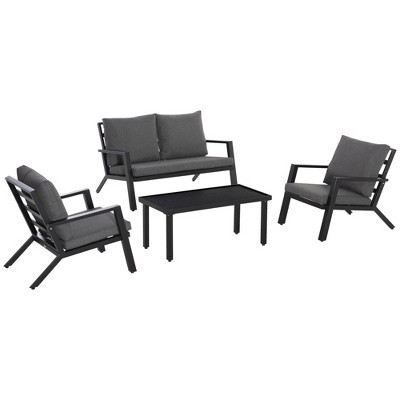 Rustic 4-Piece Outdoor Lounge Set with Cushioned Loveseat and Chairs