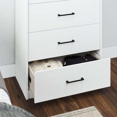 White Tall 5 Drawer Dresser with Metal Handles
