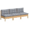vidaXL Solid Pinewood 3-Seater Patio Sofa with Gray Cushions - Garden Patio Deck Furniture - 25" x 25" x 24.6" - 3 of 4