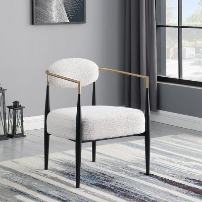 Modern Boucle Dining Chair with Thick Plush Upholstery Cushion and Metal Frame Armchair for Living Room-Morden Fort
