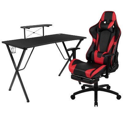 BlackArc 2pc Tango Gaming Desk and Chair Set Black: Reclining Chair, Footrest, Cupholder, Headphone Hook
