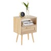 15.75" Rattan End table with drawer and solid wood legs, Modern nightstand,Black - 3 of 4