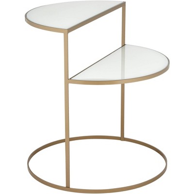 Elegant Gold Metal & White Glass Round Side Table 23"x27"