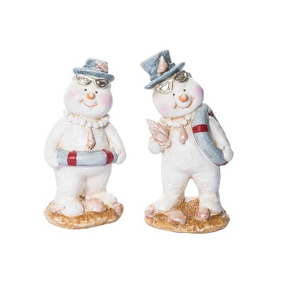 Transpac Christmas Resin Cool Beach Snowman Figurine Set of 2 Christmas Home Decorations