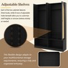 Evita Farmhouse Widen Hall Tree with 4 Rattan Doors, 6 Hooks and Adjustable Shelf-55.1*15.7*78.7 Inch, Black - 4 of 4