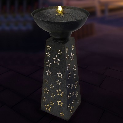 Starry Sky Black Galvanized Iron Bird Bath Fountain with LED Lights