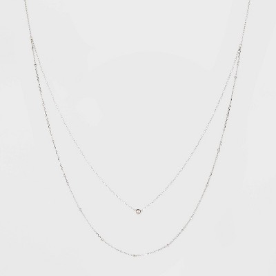 Sterling Silver Beaded Double Layered Necklace - A New Day™ Silver