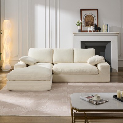 FURNIinspire Modular Sectional Living Room Sofa Set, Modern Minimalist Style Upholstered Sleeper Sofa for Bedroom, L-Shape, White, 29.1"*27.6"*16.5"