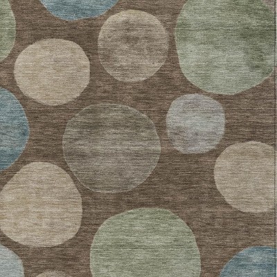 HomeRoots 9' X 12' Chocolate Fern Green And Teal Blue Geometric Washable Indoor Outdoor Area Rug