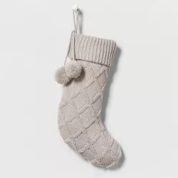 Tufted Diamond Lattice Knit Christmas Stocking - Wondershop™