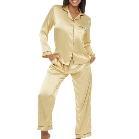 Adr Women's Satin Pajamas Set, Button Down Long Sleeve Top And