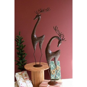 Rustic Metal Reindeer 35"H & 32"H, Distressed Brown Christmas Decor (Set of 2) By Kalalou - 1 of 4