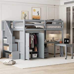 RISOKEYS Full Size Loft Bed - Bed with Stairs, Bookshelf, Drawers, Desk & Wardrobe, Space-Saving Multifunctional Furniture for Kids & Teens - 1 of 4