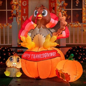 Joyfy 6 ft Thanksgiving Inflatable Turkey with LED Light Up, Blow Up Turkey for Thanksgiving Autumn Family Party  Yard Garden Inflatable Decoration - 1 of 4