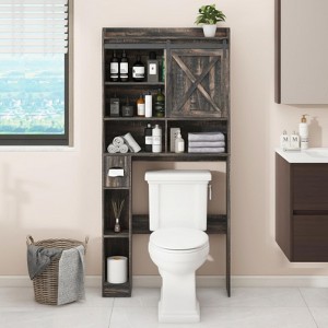 Over The Toilet Storage Cabinet with Sliding Door & Paper Holder Stand, Space-Saving Rack - 1 of 4