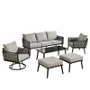 XIZZI Outdoor Woven Sling Sofa 6-Piece Set with Rotating Chair, Water-Resistant Fabric, Modern Patio Furniture - Black/Dark Gray/Light Gray - 2 of 4