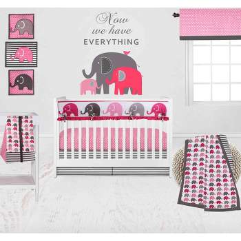 Bacati - Elephants Pink/Fuschia/Gray 10 pc Crib Bedding Set with Long Rail Guard Cover