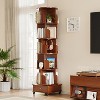 Angel Sar Modern 6 Tier Rotating Bookshelf with Wheels, 360° Spinning Tall Bookshelf for Small Spaces, Slim Spining Bookcase, Walnut - 2 of 4