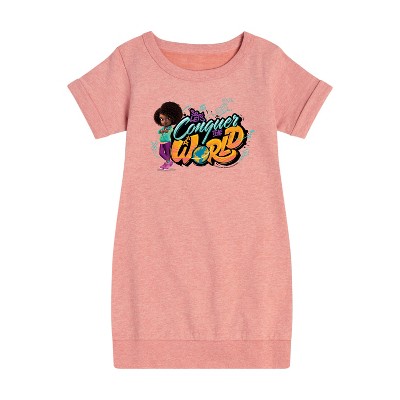 - Karma's World - Conquer The World Graphic Short Sleeve Fleece Dress
