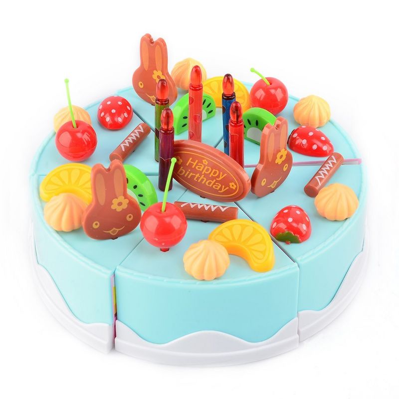 Link 75 piece Birthday Fruit Decoration Cake, DIY Fruit Cake, Pretend Play Desserts Food Toy Set, Blue, 1 of 8