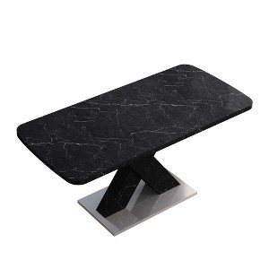 Gulches 47.24"-62.99" Extendable Dining Table, Black Marble Print MDF Top with X-Shape Metal Base, 220LBS Capacity for Kitchen/Dining Room - 1 of 4