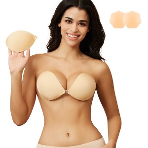 Niidor Strapless Sticky Bra for Women Sticky Bust Silicone Adhesive Bra Invisible Push up Lift Bra for Backless Dress with Nipple Covers - 1 of 4