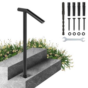 VEVOR Single Post 1-2,Steel Railing 441LBS Capacity Baking Varnish Iron Stairs Handrails for Outdoor Steps with Expansion Bolts & Drill Bit,Black - 1 of 4
