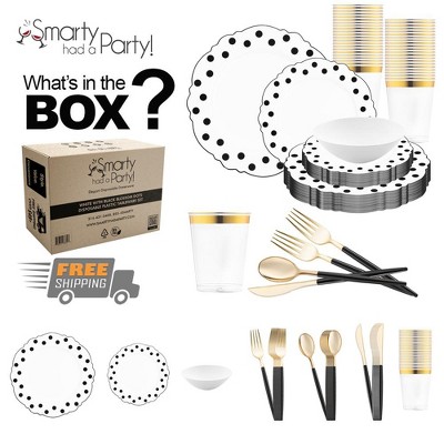 Smarty Had A Party White W/ Black Blossom Dots Plastic Tableware Set ...