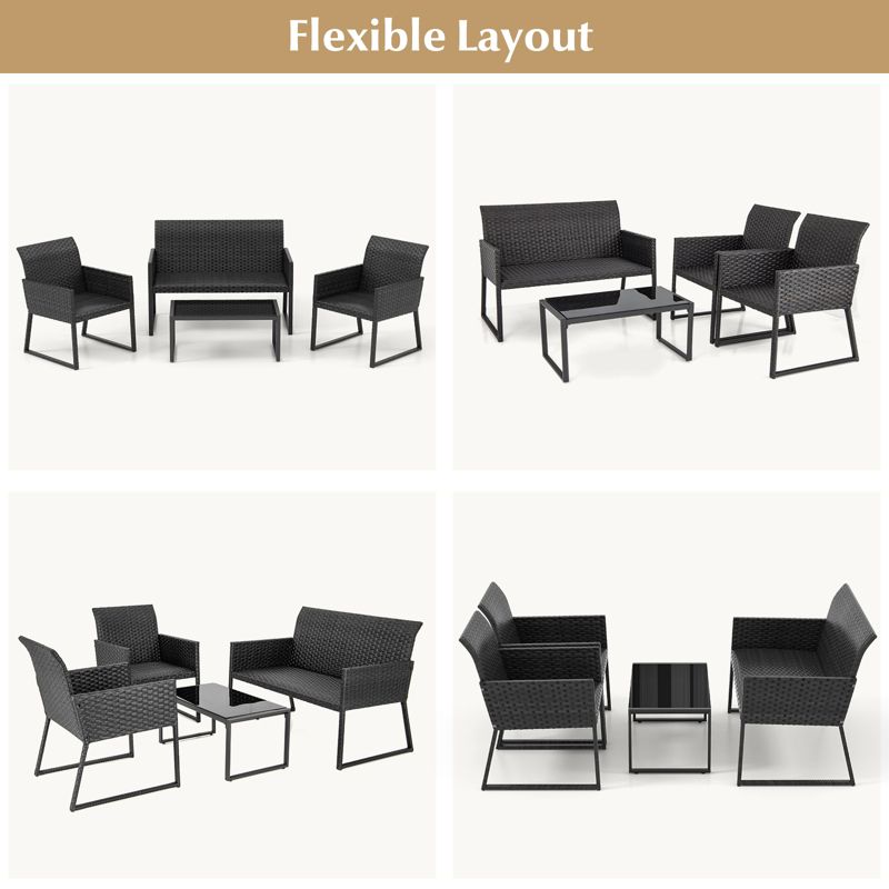 Costway 4 PCS Patio Wicker Furniture Set Outdoor Conversation with Quick-Drying Foam, 4 of 8