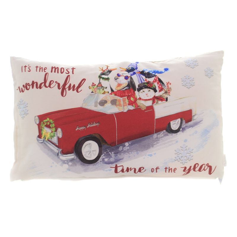Ganz 9.0 Inch Wonderful Time Of Year Pillow Car Dog Cat Penguin Home Decor Throw Pillows, 1 of 3
