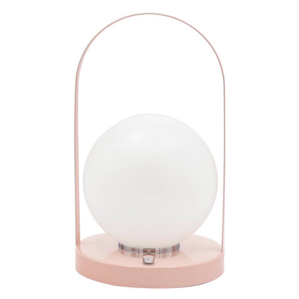 National Brand Portable and Rechargeable LED Lantern Style Touch Lamp with Pastel Pink Metal Finish: USB Powered, Integrated Bulb, Farmhouse Decor -  91835511