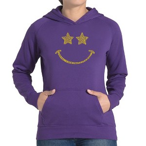 LA Pop Art Women's Word Art Hooded Sweatshirt - Rockstar Smiley - 1 of 4