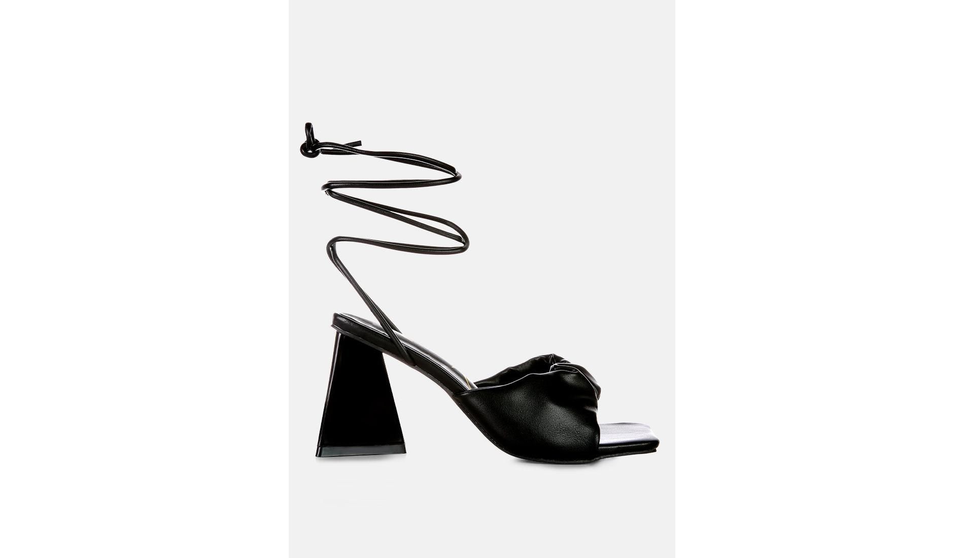 Primavera Ruched Triangular Heel Lace Up Sandal Women