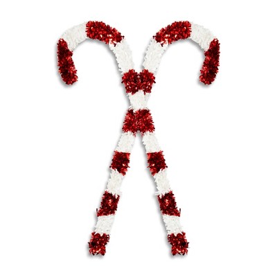 Bright Creations 2 Pack Giant Christmas Candy Cane Decorations, Outdoor Red and White Tinsel Decor for Xmas Holiday, 50 In
