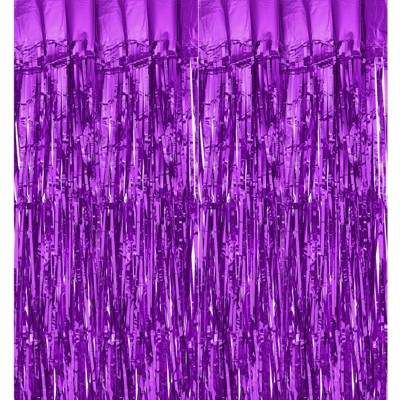 Unique Bargains Wedding Birthday Decoration Foil Fringe Backdrop Curtain 2 Pcs