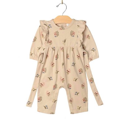 Girl ' Flutter Sleeve Long Romper - City Mouse