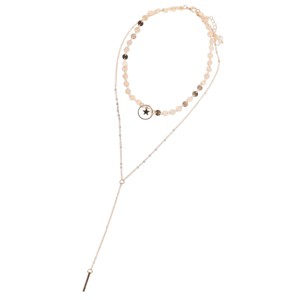 Slickblue Gold Star Medallions Lariat Necklace, Double Layered Chain with Bar Pendant, 12-18" Adjustable - 1 of 3
