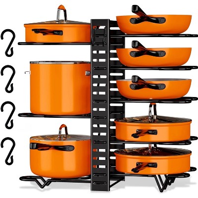DOMETOUR Pots and Pans Organizer Rack under Cabinet, 8-Tier Kitchen Cabinet Organizers and Storage, Pan Organizers inside Cabinet with 3 DIY Methods