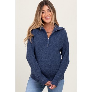 Pinkblush Navy Half Zip Maternity Pullover Sweater - 1 of 3