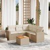 vidaXL 6 Piece Patio Sofa Set with Cushions Beige Poly Rattan - Corner + Table + 2x Middle - 2 of 4