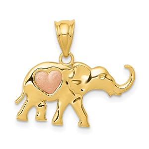 Black Bow Jewelry 14k Two Tone Gold Elephant with Pink Heart Pendant - 1 of 4