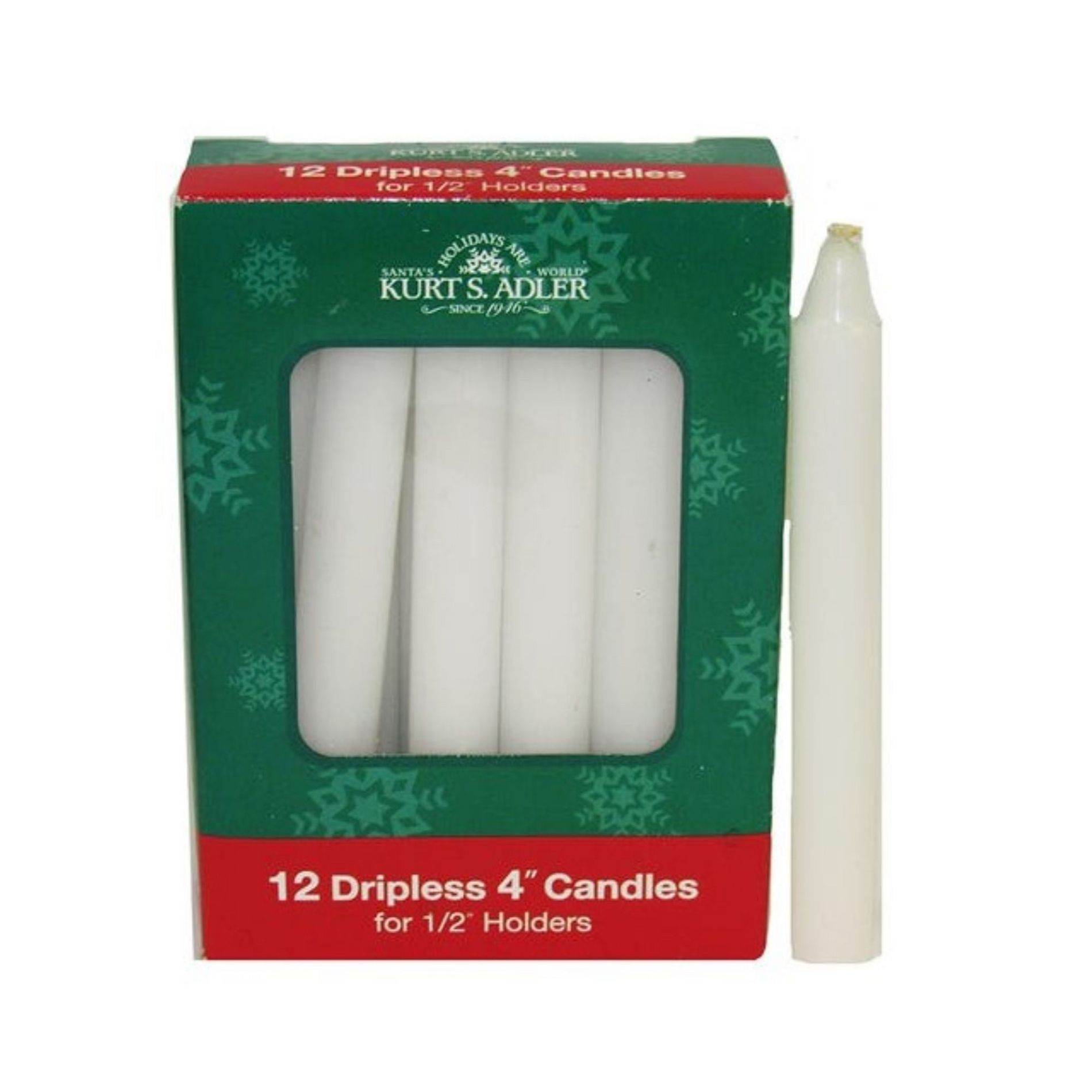 Kurt Adler 4" Dripless Wax Candles, White (12-Pieces)