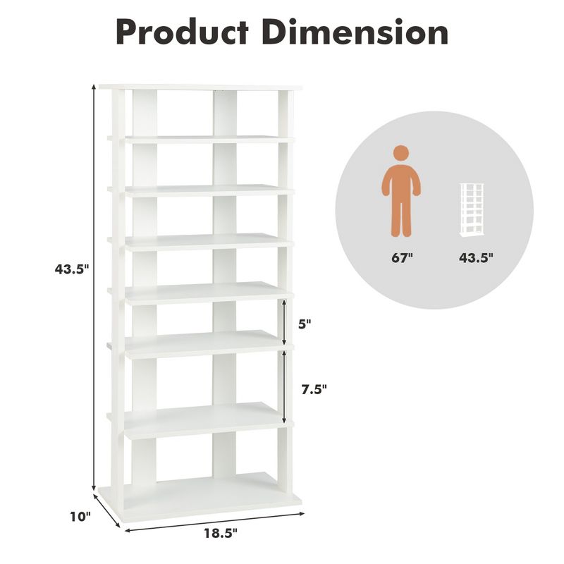 Costway Patented 7-Tier Double Rows Shoe Rack Vertical Wooden Shoe Storage Organizer Rustic White/Brown, 3 of 11